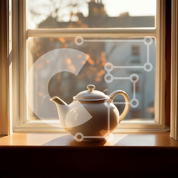 Intra Συλλεκτικό Ξύλινο Παζλ Plywood  4mm - Λευκή τσαγιέρα σε περβάζι με ζεστό φως του ήλιου Σε Ξύλινο Κουτί - Διαστάσεις: 10x10 cm – 25 κομμάτια