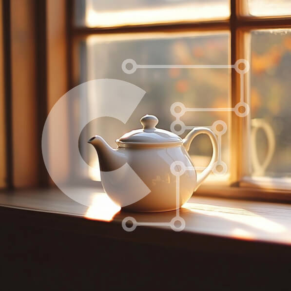 Intra Συλλεκτικό Ξύλινο Παζλ Plywood  4mm - Λευκή τσαγιέρα σε ένα περβάζι με το φως του ήλιου Σε Ξύλινο Κουτί - Διαστάσεις: 10x10 cm – 25 κομμάτια