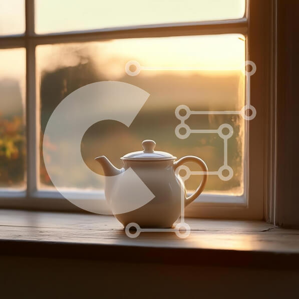 Intra Συλλεκτικό Ξύλινο Παζλ Plywood  4mm - Τσαγιέρα σε ένα περβάζι κατά την ανατολή του ηλίου Σε Ξύλινο Κουτί - Διαστάσεις: 10x10 cm – 25 κομμάτια