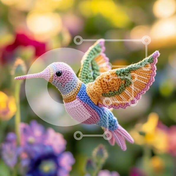 Intra Συλλεκτικό Ξύλινο Παζλ Plywood  4mm - Κολίμπρι με βελονάκι που πετά πάνω από λουλούδια Σε Ξύλινο Κουτί - Διαστάσεις Puzzle: 10x10 cm – 25 κομμάτια