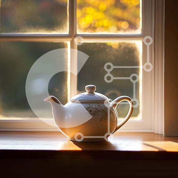 Intra Συλλεκτικό Ξύλινο Παζλ Plywood  4mm - Κομψή λευκή πορσελάνινη τσαγιέρα σε περβάζι Σε Ξύλινο Κουτί - Διαστάσεις: 10x10 cm – 25 κομμάτια