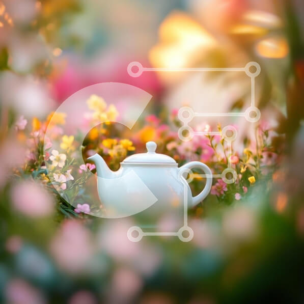 Intra Συλλεκτικό Ξύλινο Παζλ Plywood  4mm - Λευκή τσαγιέρα που περιβάλλεται από πολύχρωμα λουλούδια Σε Ξύλινο Κουτί - Διαστάσεις: 10x10 cm – 25 κομμάτια