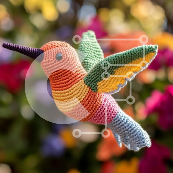 Intra Συλλεκτικό Ξύλινο Παζλ Plywood  4mm - Πολύχρωμο κροσέ κολίβριο Σε Ξύλινο Κουτί - Διαστάσεις: 10x10 cm – 25 κομμάτια