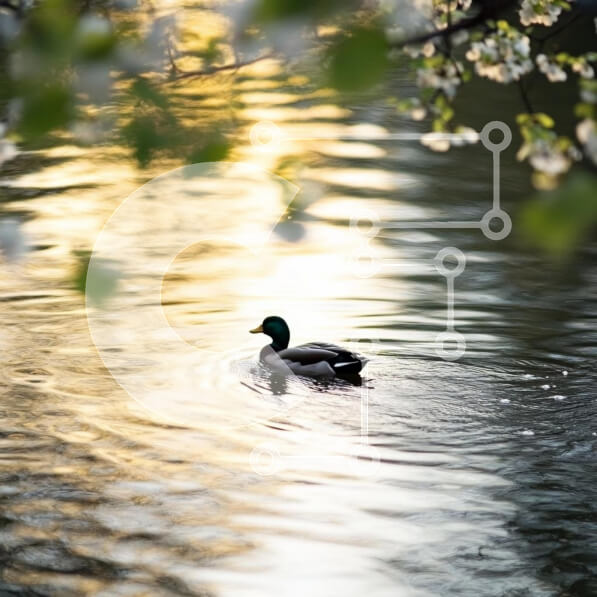 Intra Συλλεκτικό Ξύλινο Παζλ Plywood  4mm - Πάπια που κολυμπά στην αντανάκλαση του ηλιοβασιλέματος Σε Ξύλινο Κουτί - Διαστάσεις: 10x10 cm – 25 κομμάτια