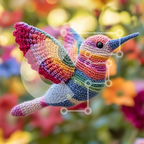 Intra Συλλεκτικό Ξύλινο Παζλ Plywood  4mm - Πολύχρωμο κολιμπρί με βελονάκι Σε Ξύλινο Κουτί - Διαστάσεις Puzzle: 10x10 cm – 25 κομμάτια