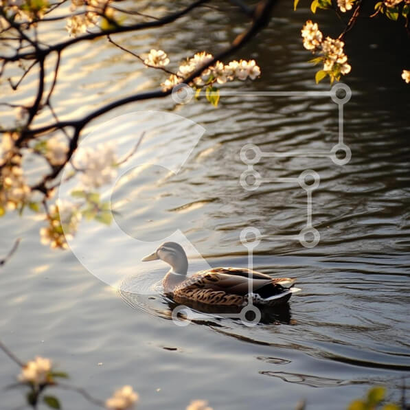 Intra Συλλεκτικό Ξύλινο Παζλ Plywood  4mm - Πάπια που κολυμπά σε γαλήνιο νερό με ανθισμένα λουλούδια Σε Ξύλινο Κουτί - Διαστάσεις: 10x10 cm – 25 κομμάτια