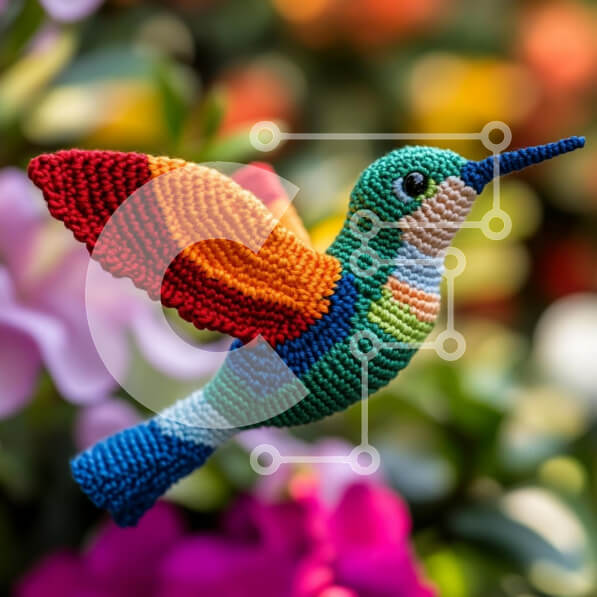 Intra Συλλεκτικό Ξύλινο Παζλ Plywood  4mm - Πολύχρωμο νήμα κολίβριο σε φόντο λουλουδιών Σε Ξύλινο Κουτί - Διαστάσεις Puzzle: 10x10 cm – 25 κομμάτια