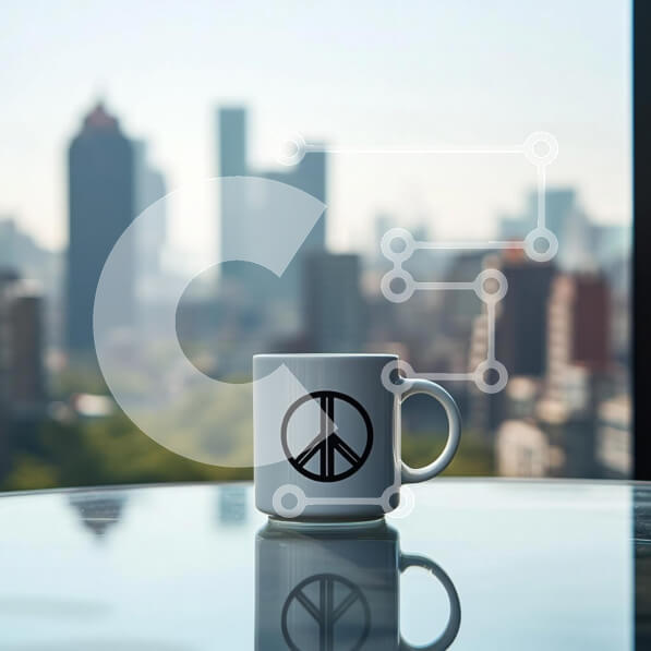 Intra Συλλεκτικό Ξύλινο Παζλ Plywood  4mm - Κούπα με σύμβολο ειρήνης σε ανακλαστική επιφάνεια Σε Ξύλινο Κουτί - Διαστάσεις: 10x10 cm – 25 κομμάτια