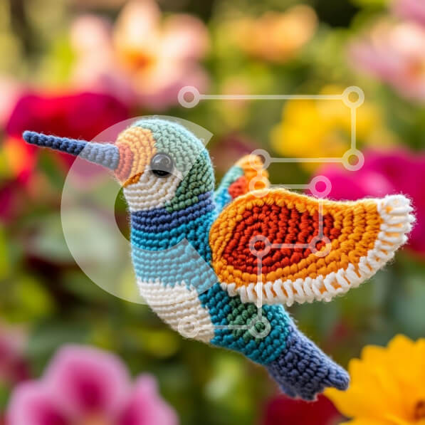 Intra Συλλεκτικό Ξύλινο Παζλ Plywood  4mm - Πολύχρωμο κολίβριο με βελονάκι με λουλουδάτο φόντο Σε Ξύλινο Κουτί - Διαστάσεις Puzzle: 10x10 cm – 25 κομμάτια