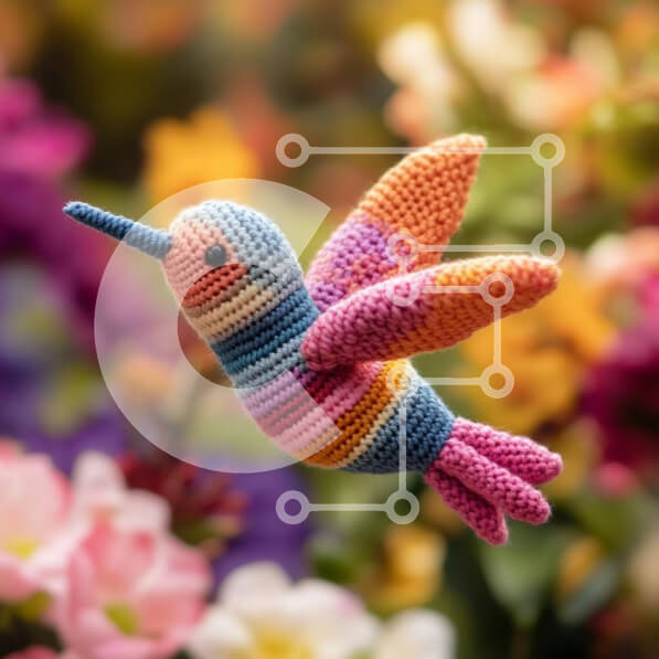 Intra Συλλεκτικό Ξύλινο Παζλ Plywood  4mm - Πολύχρωμο κροσέ κολίβριο με λουλουδάτο φόντο Σε Ξύλινο Κουτί - Διαστάσεις Puzzle: 10x10 cm – 25 κομμάτια