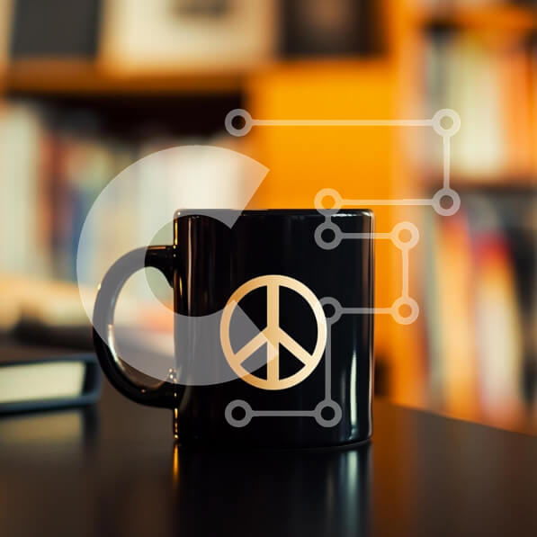 Intra Συλλεκτικό Ξύλινο Παζλ Plywood  4mm - Μαύρη κούπα με σύμβολο ειρήνης στο τραπέζι Σε Ξύλινο Κουτί - Διαστάσεις: 10x10 cm – 25 κομμάτια