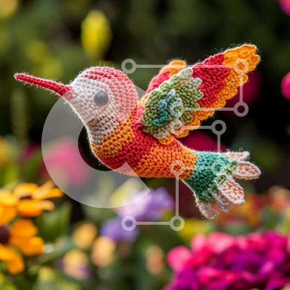 Intra Συλλεκτικό Ξύλινο Παζλ Plywood  4mm - Πολύχρωμο κροσέ στολίδι Κολίμπρι Σε Ξύλινο Κουτί - Διαστάσεις Puzzle: 10x10 cm – 25 κομμάτια