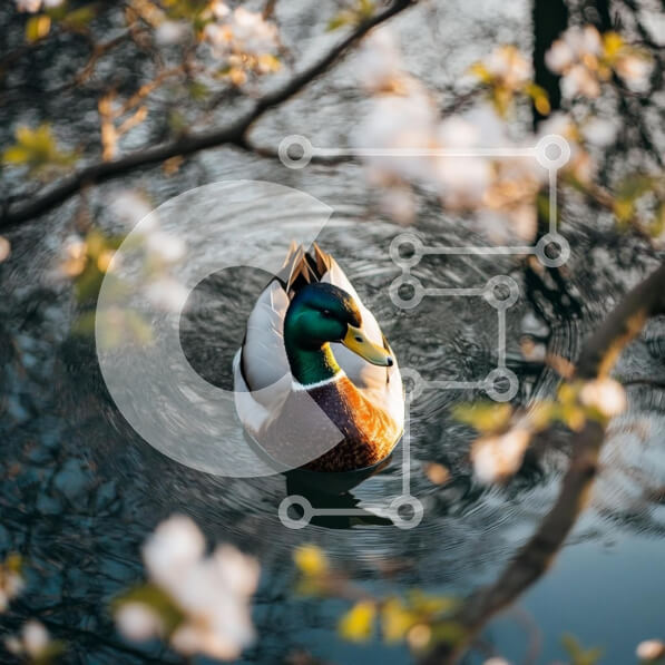 Intra Συλλεκτικό Ξύλινο Παζλ Plywood  4mm - Πάπια πρασινολαλιάς που κολυμπά σε γαλήνια νερά Σε Ξύλινο Κουτί - Διαστάσεις: 10x10 cm – 25 κομμάτια