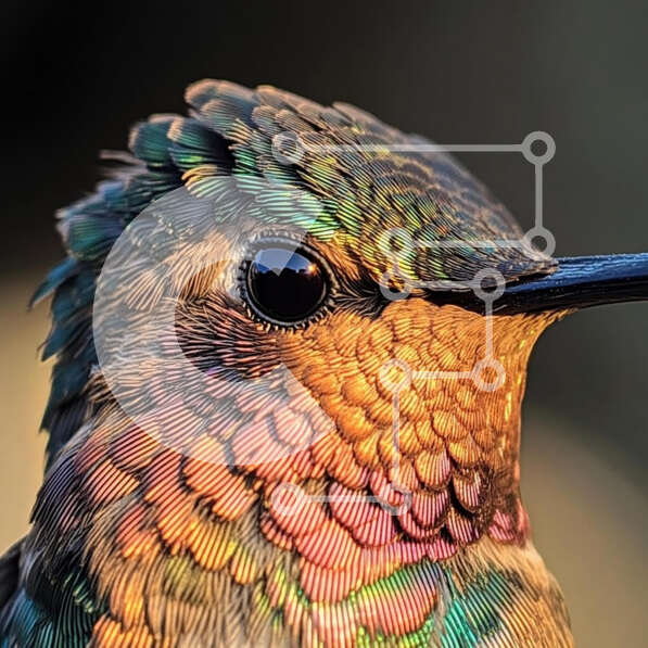 Intra Συλλεκτικό Ξύλινο Παζλ Plywood  4mm - Κοντινό πλάνο ενός πολύχρωμου κολιμπρί Σε Ξύλινο Κουτί - Διαστάσεις: 10x10 cm – 25 κομμάτια