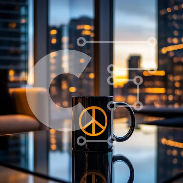 Intra Συλλεκτικό Ξύλινο Παζλ Plywood  4mm - Κούπα Ειρήνης με τον ορίζοντα της πόλης στο ηλιοβασίλεμα Σε Ξύλινο Κουτί - Διαστάσεις Puzzle: 10x10 cm – 25 κομμάτια