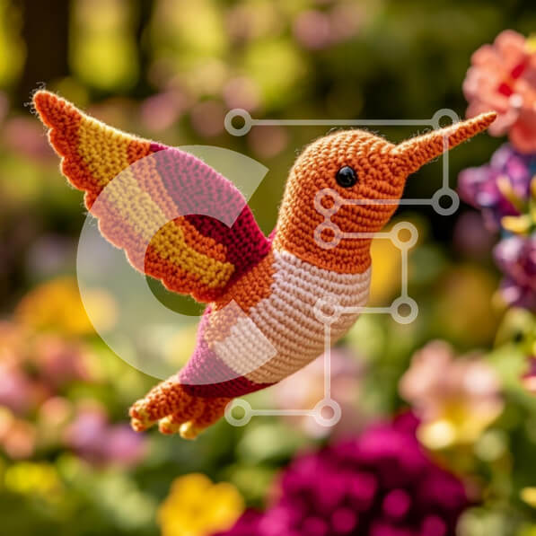 Intra Συλλεκτικό Ξύλινο Παζλ Plywood  4mm - Κροσέ Κολίμπρι σε λουλουδάτο σκηνικό Σε Ξύλινο Κουτί - Διαστάσεις Puzzle: 10x10 cm – 25 κομμάτια