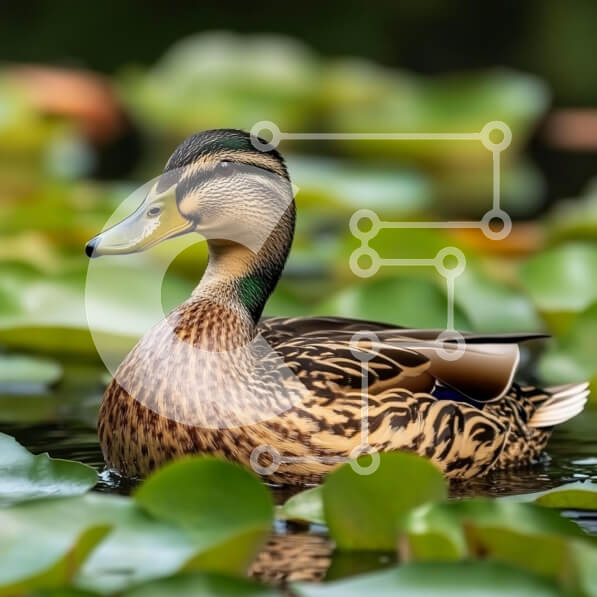 Intra Συλλεκτικό Ξύλινο Παζλ Plywood  4mm - Πάπια πρασινολαιμίας που κολυμπάει ανάμεσα σε κρίνους Σε Ξύλινο Κουτί - Διαστάσεις: 10x10 cm – 25 κομμάτια