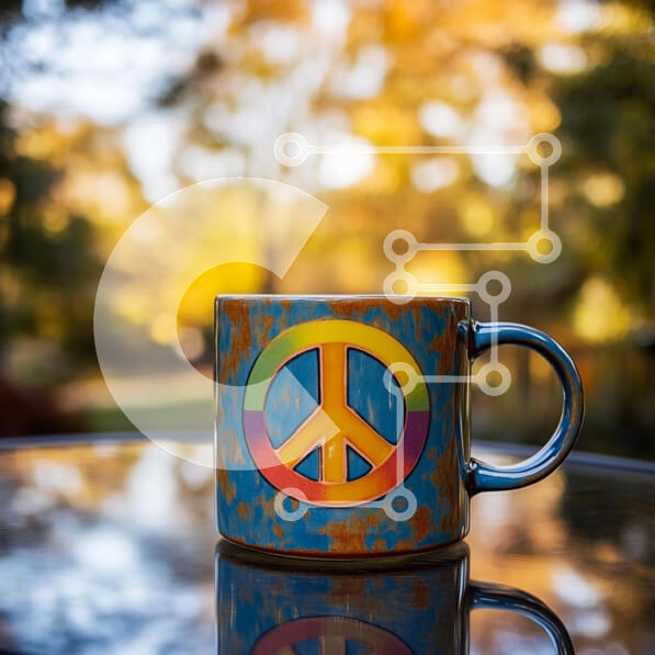 Intra Συλλεκτικό Ξύλινο Παζλ Plywood  4mm - Πολύχρωμη κούπα ειρήνης σε φθινοπωρινό σκηνικό Σε Ξύλινο Κουτί - Διαστάσεις: 10x10 cm – 25 κομμάτια