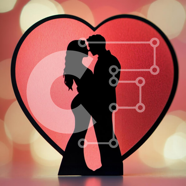 Intra Συλλεκτικό Ξύλινο Παζλ Plywood  4mm - Ζευγάρι σιλουέτας σε φόντο σχήμα καρδιάς Σε Ξύλινο Κουτί - Διαστάσεις Puzzle: 10x10 cm – 25 κομμάτια