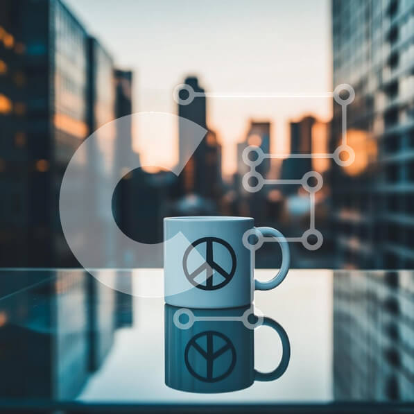 Intra Συλλεκτικό Ξύλινο Παζλ Plywood  4mm - Κούπα Ειρήνης στο αστικό τοπίο στο ηλιοβασίλεμα Σε Ξύλινο Κουτί - Διαστάσεις: 10x10 cm – 25 κομμάτια