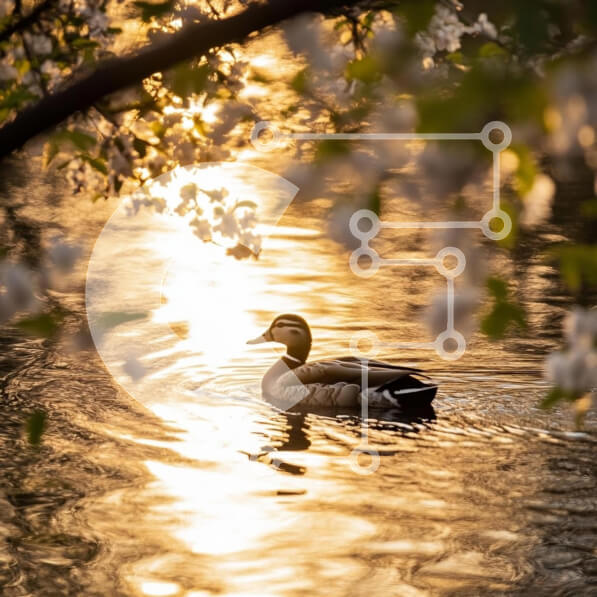 Intra Συλλεκτικό Ξύλινο Παζλ Plywood  4mm - Πάπια που κολυμπά σε μια λίμνη που φωτίζεται από το ηλιοβασίλεμα Σε Ξύλινο Κουτί - Διαστάσεις: 10x10 cm – 25 κομμάτια