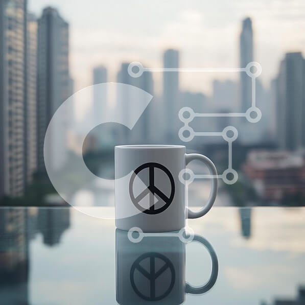 Intra Συλλεκτικό Ξύλινο Παζλ Plywood  4mm - Κούπα ειρήνης στον ορίζοντα της πόλης Σε Ξύλινο Κουτί - Διαστάσεις: 10x10 cm – 25 κομμάτια