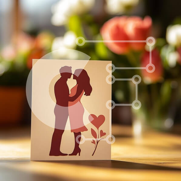 Intra Συλλεκτικό Ξύλινο Παζλ Plywood  4mm - Ρομαντική ευχετήρια κάρτα με σιλουέτα ζευγάρι και λουλούδια Σε Ξύλινο Κουτί - Διαστάσεις Puzzle: 10x10 cm – 25 κομμάτια