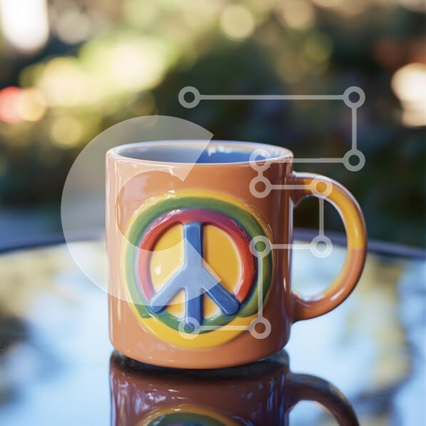 Intra Συλλεκτικό Ξύλινο Παζλ Plywood  4mm - Πολύχρωμη κεραμική κούπα με σύμβολο ειρήνης Σε Ξύλινο Κουτί - Διαστάσεις: 10x10 cm – 25 κομμάτια