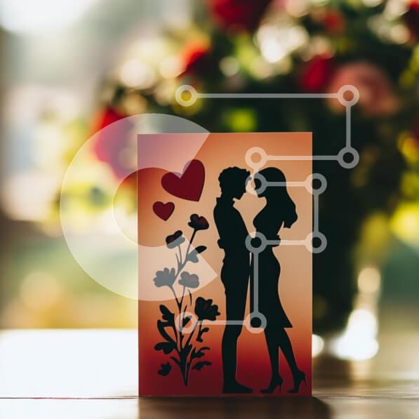 Intra Συλλεκτικό Ξύλινο Παζλ Plywood  4mm - Ρομαντική ευχετήρια κάρτα με τη σιλουέτα του ζευγαριού Σε Ξύλινο Κουτί - Διαστάσεις: 10x10 cm – 25 κομμάτια