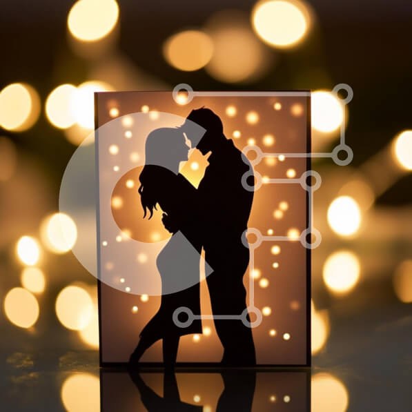 Intra Συλλεκτικό Ξύλινο Παζλ Plywood  4mm - Ρομαντική σιλουέτα ενός ζευγαριού Σε Ξύλινο Κουτί - Διαστάσεις Puzzle: 10x10 cm – 25 κομμάτια