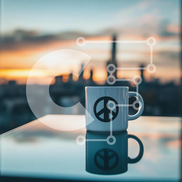 Intra Συλλεκτικό Ξύλινο Παζλ Plywood  4mm - Κούπα Ειρήνης στο ηλιοβασίλεμα Σε Ξύλινο Κουτί - Διαστάσεις: 10x10 cm – 25 κομμάτια