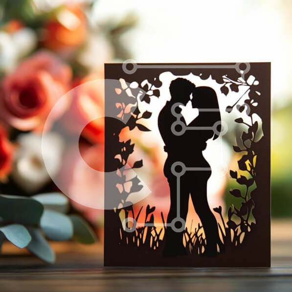 Intra Συλλεκτικό Ξύλινο Παζλ Plywood  4mm - Σιλουέτα ενός ζευγαριού που φιλιέται σε λουλουδάτο σχέδιο Σε Ξύλινο Κουτί - Διαστάσεις Puzzle: 10x10 cm – 25 κομμάτια