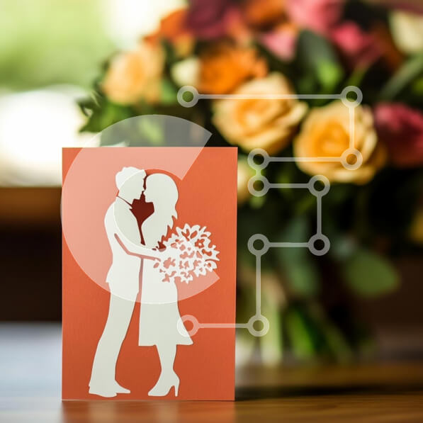 Intra Συλλεκτικό Ξύλινο Παζλ Plywood  4mm - Ρομαντική ευχετήρια κάρτα με σιλουέτα ζευγάρι και λουλούδια Σε Ξύλινο Κουτί - Διαστάσεις Puzzle: 10x10 cm – 25 κομμάτια