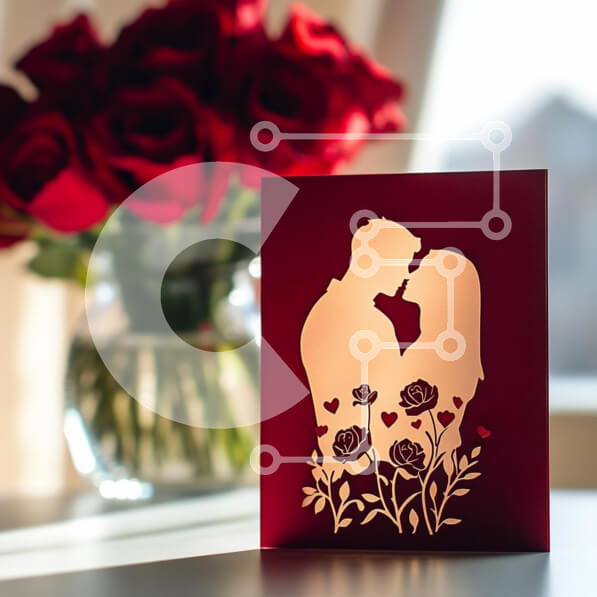 Intra Συλλεκτικό Ξύλινο Παζλ Plywood  4mm - Ρομαντική ευχετήρια κάρτα με τριαντάφυλλα Σε Ξύλινο Κουτί - Διαστάσεις Puzzle: 10x10 cm – 25 κομμάτια