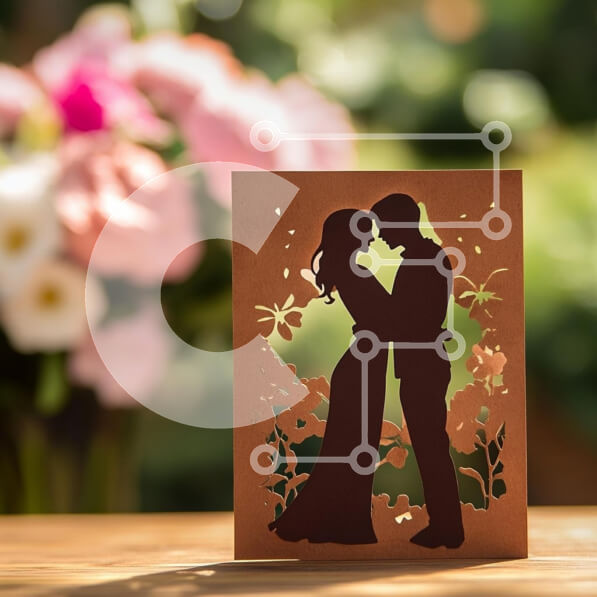 Intra Συλλεκτικό Ξύλινο Παζλ Plywood  4mm - Σιλουέτα ενός ζευγαριού που αγκαλιάζει τη ευχετήρια κάρτα Σε Ξύλινο Κουτί - Διαστάσεις Puzzle: 10x10 cm – 25 κομμάτια