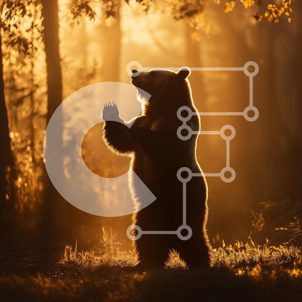 Intra Συλλεκτικό Ξύλινο Παζλ Plywood  4mm - Σιλουέτα αρκούδας στο ηλιοβασίλεμα στο δάσος Σε Ξύλινο Κουτί - Διαστάσεις: 10x10 cm – 25 κομμάτια