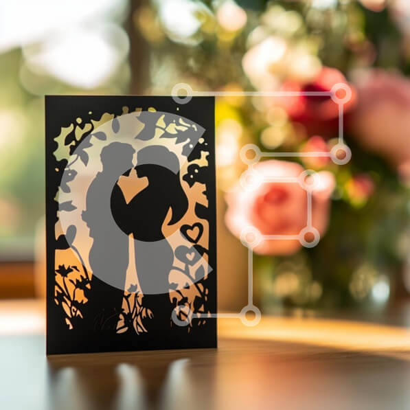 Intra Συλλεκτικό Ξύλινο Παζλ Plywood  4mm - Σιλουέτα ενός ερωτευμένου ζευγαριού Σε Ξύλινο Κουτί - Διαστάσεις Puzzle: 10x10 cm – 25 κομμάτια
