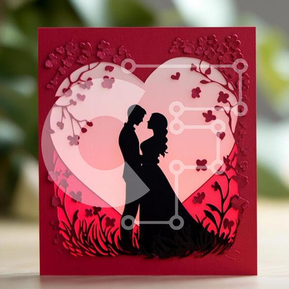 Intra Συλλεκτικό Ξύλινο Παζλ Plywood  4mm - Ρομαντική ευχετήρια κάρτα με τη σιλουέτα του ζευγαριού σε σχήμα καρδιάς Σε Ξύλινο Κουτί - Διαστάσεις Puzzle: 10x10 cm – 25 κομμάτια