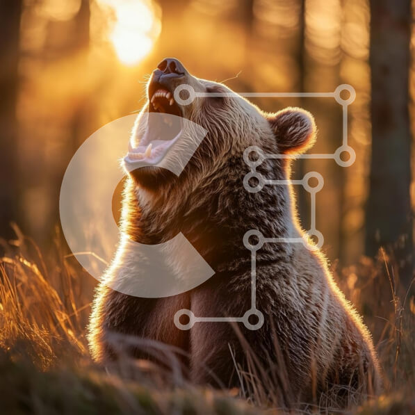 Intra Συλλεκτικό Ξύλινο Παζλ Plywood  4mm - Καφέ αρκούδα που χασμουριέται στο δάσος του ηλιοβασιλέματος Σε Ξύλινο Κουτί - Διαστάσεις: 10x10 cm – 25 κομμάτια