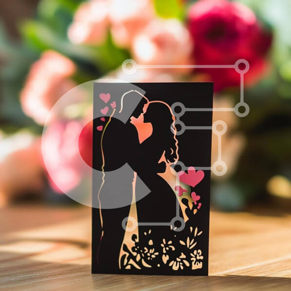 Intra Συλλεκτικό Ξύλινο Παζλ Plywood  4mm - Ρομαντικό σχέδιο κοπής χαρτιού ζευγαριού Σε Ξύλινο Κουτί - Διαστάσεις Puzzle: 10x10 cm – 25 κομμάτια