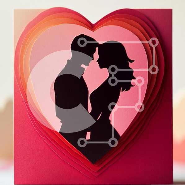 Intra Συλλεκτικό Ξύλινο Παζλ Plywood  4mm - Σιλουέτα ενός ζευγαριού σε σχέδιο καρδιάς σε στρώσεις Σε Ξύλινο Κουτί - Διαστάσεις Puzzle: 10x10 cm – 25 κομμάτια