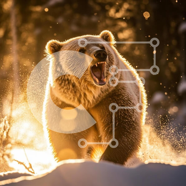 Intra Συλλεκτικό Ξύλινο Παζλ Plywood  4mm - Αρκούδα Grizzly που βρυχάται στο χιονισμένο τοπίο Σε Ξύλινο Κουτί - Διαστάσεις: 10x10 cm – 25 κομμάτια