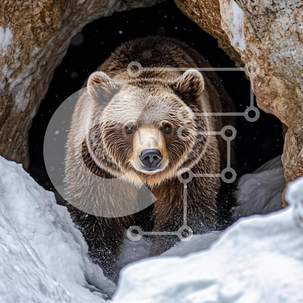 Intra Συλλεκτικό Ξύλινο Παζλ Plywood  4mm - Καφέ αρκούδα που αναδύεται από το Snowy Cave Σε Ξύλινο Κουτί - Διαστάσεις: 10x10 cm – 25 κομμάτια