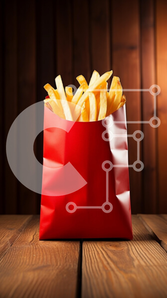 Intra Συλλεκτικό Ξύλινο Παζλ Plywood  4mm - Κόκκινη χάρτινη τσάντα γεμάτη με τηγανιτές πατάτες Σε Ξύλινο Κουτί - Διαστάσεις: 10x10 cm – 25 κομμάτια