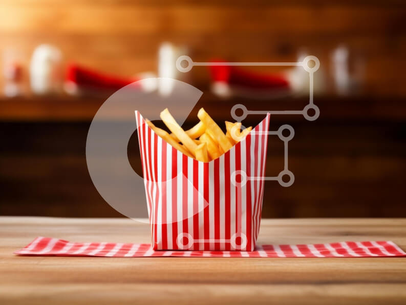 Σετ των 2 Intra Συλλεκτικό Ξύλινο Παζλ Plywood  4mm - Νόστιμες τηγανιτές πατάτες σε ριγέ δοχείο Σε Ξύλινο Κουτί - Διαστάσεις: 10x10 cm – 25 κομμάτια