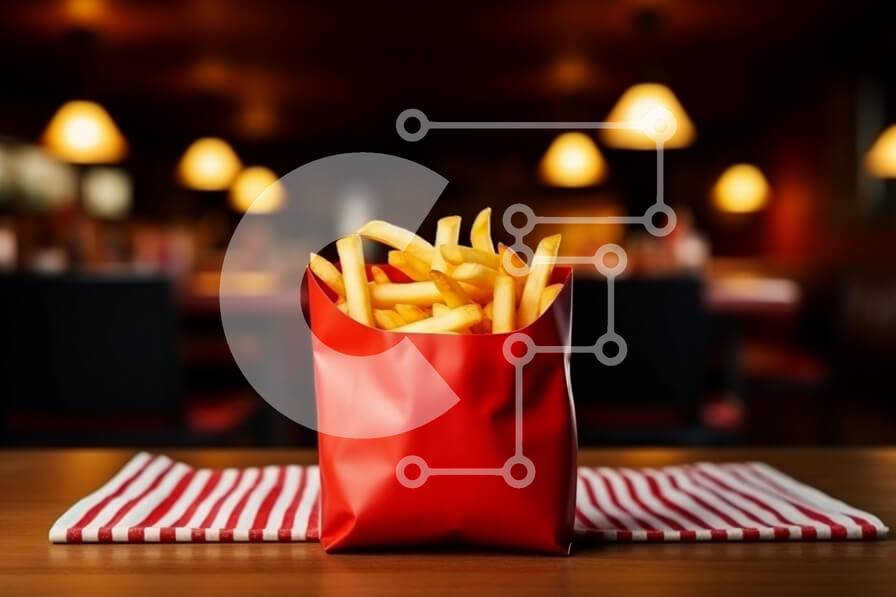 Σετ των 2 Intra Συλλεκτικό Ξύλινο Παζλ Plywood  4mm - Πατάτες τηγανιτές σε ένα κόκκινο δοχείο σε ένα τραπέζι Σε Ξύλινο Κουτί - Διαστάσεις: 10x10 cm – 25 κομμάτια