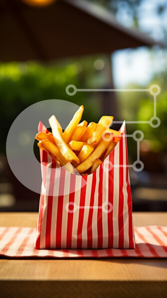 Intra Συλλεκτικό Ξύλινο Παζλ Plywood  4mm - Πατάτες τηγανιτές σε ριγέ σακούλα Σε Ξύλινο Κουτί - Διαστάσεις: 10x10 cm – 25 κομμάτια