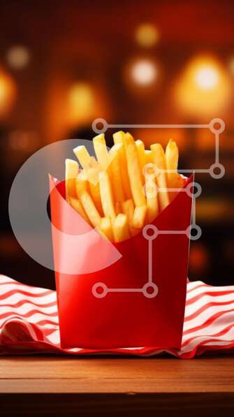 Intra Συλλεκτικό Ξύλινο Παζλ Plywood  4mm - Σερβίρισμα τηγανιτές πατάτες σε κόκκινο δοχείο Σε Ξύλινο Κουτί - Διαστάσεις: 10x10 cm – 25 κομμάτια