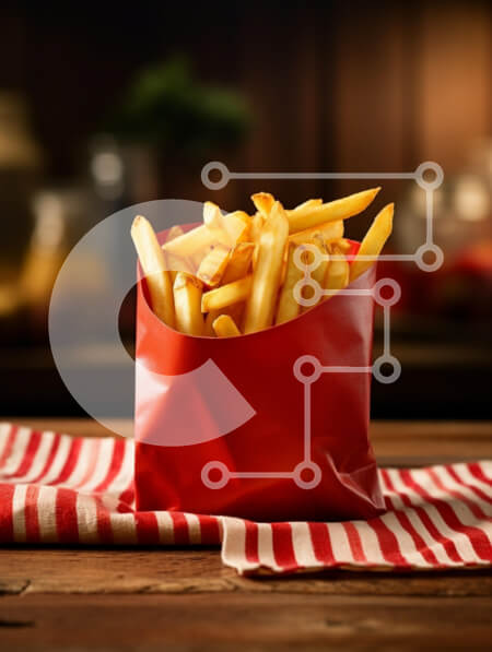 Σετ των 2 Intra Συλλεκτικό Ξύλινο Παζλ Plywood  4mm - Σερβίρισμα τηγανιτές πατάτες σε κόκκινο δοχείο Σε Ξύλινο Κουτί - Διαστάσεις: 10x10 cm – 25 κομμάτια