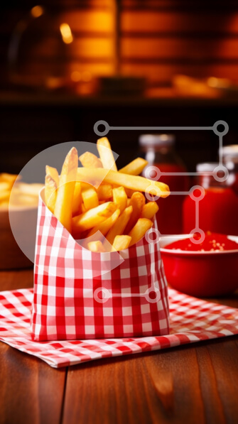 Intra Συλλεκτικό Ξύλινο Παζλ Plywood  4mm - Πατάτες τηγανιτές με κέτσαπ Σε Ξύλινο Κουτί - Διαστάσεις: 10x10 cm – 25 κομμάτια